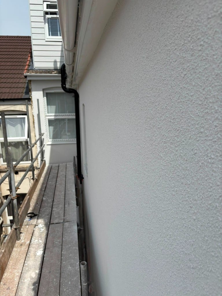 Close-up of textured K-Rend silicone render finish on a wall in Kent